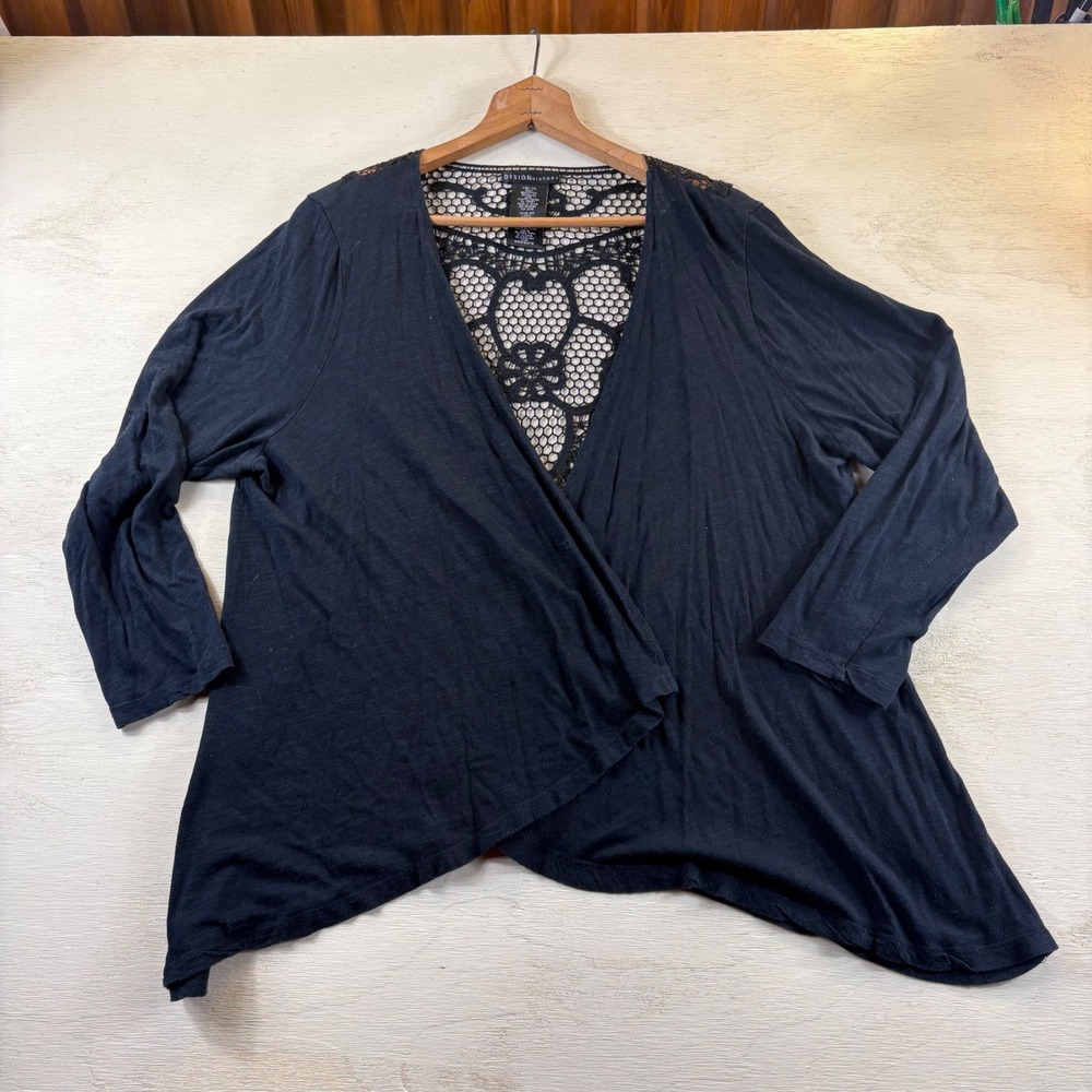 Missy XXL Black Whimsigoth Crochet Lace Back Open Front Cardigan Boho Cotton